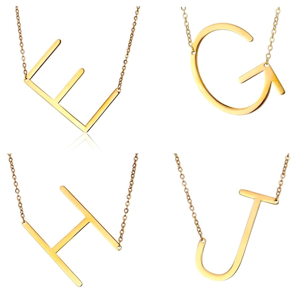 🍒3/$30 New Gold Block Monogram Necklace - Picture 4 of 10
